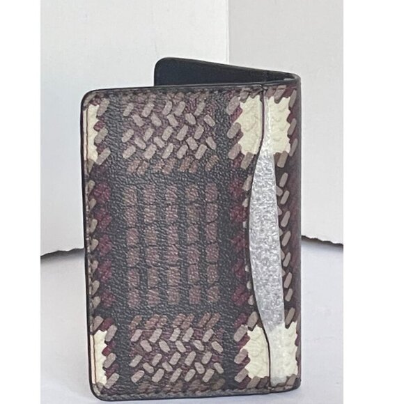 Coach ID Card Case Wallet Plaid Brown Bifold Slim Canvas CN412 Mens - Picture 2 of 6